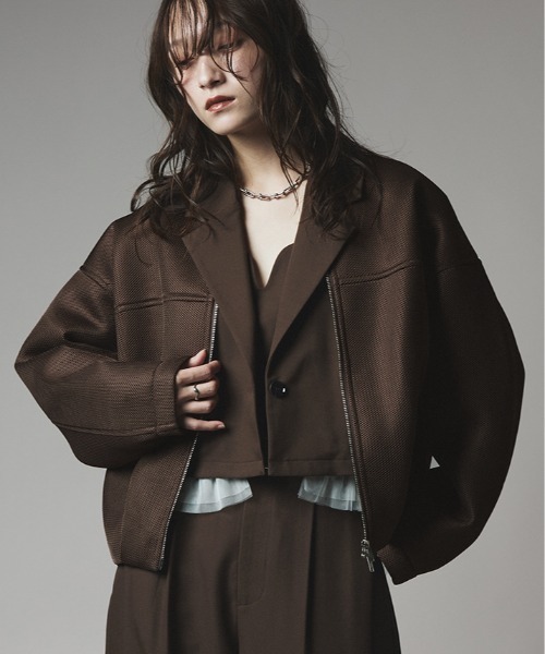W:Huku（フーク）の「軽量 ハニカム メッシュ ライト ブルゾン / Honeycomb Mesh Lightweight Blouson（ブルゾン・レディース・チャコール/ブラウン/ブラック・FREE）」の5枚目の写真
