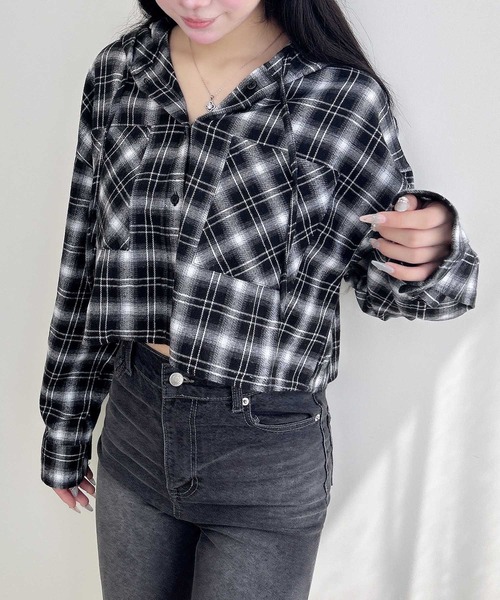 INGNI（イング）の「フードチェック柄ショートシャツ（シャツ/ブラウス 