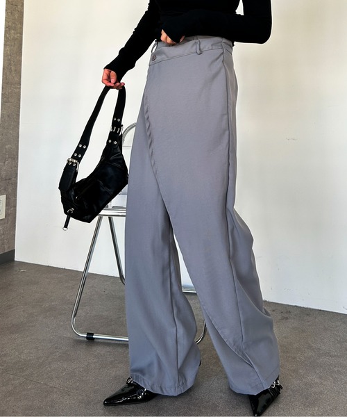 Maison Calme(メゾンカルム)の「ウエストラップデザイン ワイドスラックス 美脚(スラックス・レディース・グレー/ブラック・M/L)」の13枚目の写真