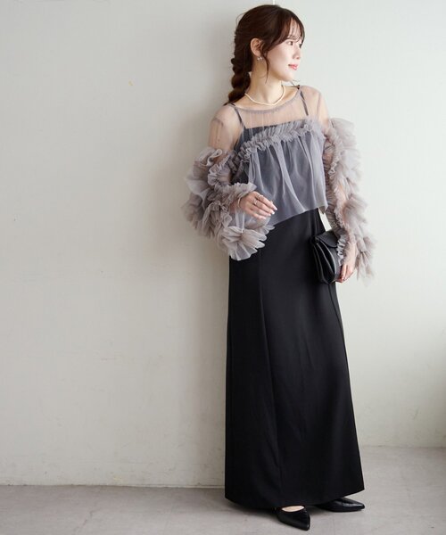 オケージョン】チュールフリル使いセットワンピース（ドレス