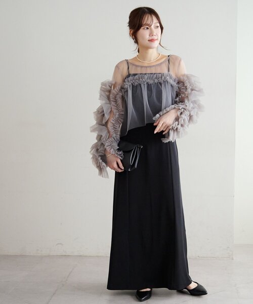 オケージョン】チュールフリル使いセットワンピース（ドレス