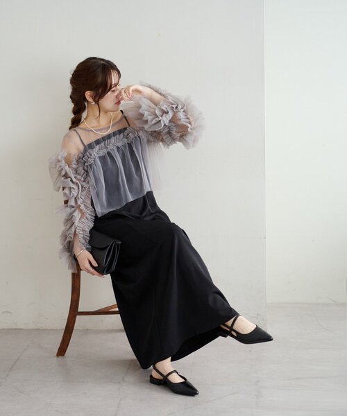 オケージョン】チュールフリル使いセットワンピース（ドレス