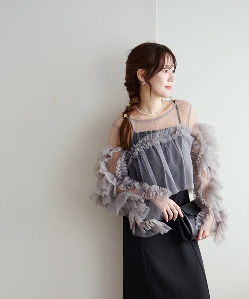 オケージョン】チュールフリル使いセットワンピース（ドレス