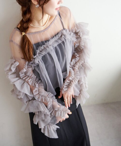 オケージョン】チュールフリル使いセットワンピース（ドレス