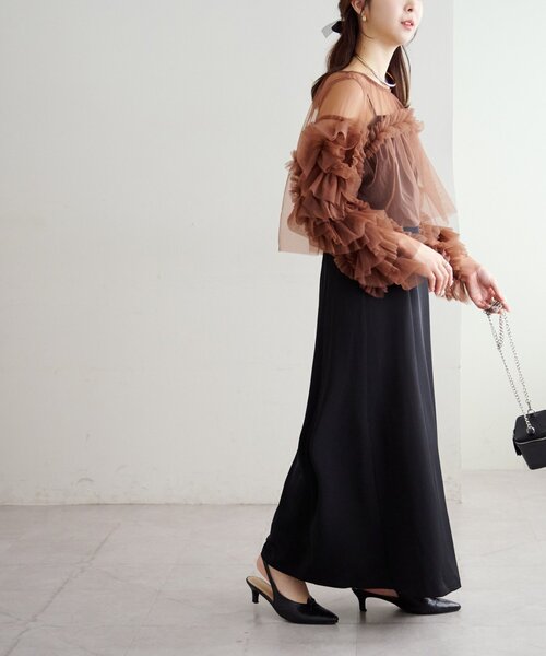 オケージョン】チュールフリル使いセットワンピース（ドレス