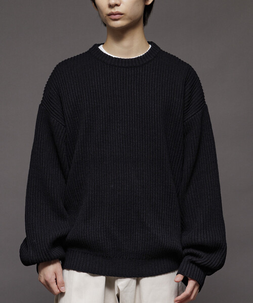 セール】限定展開 リラックスフィット 畦編み クルーネック ニット