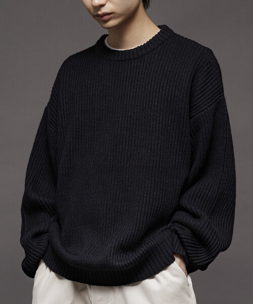 セール】限定展開 リラックスフィット 畦編み クルーネック ニット