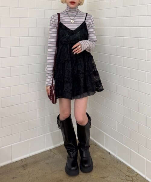 w closet（ダブルクローゼット）の「【新色ドット柄が登場！】【季節問わず使える】立体レースミニキャミワンピース（ワンピース・レディース・サックスブルー/ブラック/アイボリー/ブラウン/ホワイト系その他/ブラック系その他・FREE）」の19枚目の写真