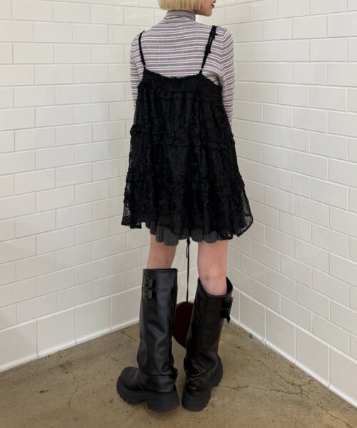 w closet（ダブルクローゼット）の「【新色ドット柄が登場！】【季節問わず使える】立体レースミニキャミワンピース（ワンピース・レディース・サックスブルー/ブラック/アイボリー/ブラウン/ホワイト系その他/ブラック系その他・FREE）」の22枚目の写真