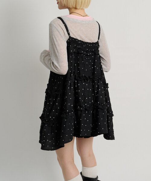 w closet(ダブルクローゼット)の「【季節問わず使える】立体レースミニキャミワンピース(ワンピース・レディース・サックスブルー/ブラック/アイボリー/ブラウン/ホワイト系その他/ブラック系その他・FREE)」の8枚目の写真