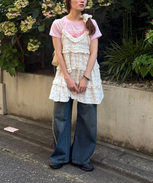 w closet(ダブルクローゼット)の「【季節問わず使える】立体レースミニキャミワンピース(ワンピース・レディース・サックスブルー/ブラック/アイボリー/ブラウン/ホワイト系その他/ブラック系その他・FREE)」の11枚目の写真
