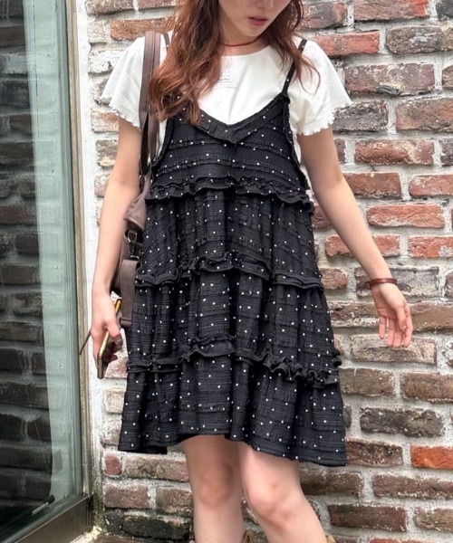 w closet（ダブルクローゼット）の「【新色ドット柄が登場！】【季節問わず使える】立体レースミニキャミワンピース（ワンピース・レディース・サックスブルー/ブラック/アイボリー/ブラウン/ホワイト系その他/ブラック系その他・FREE）」の4枚目の写真