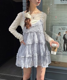 【体型カバー◎/シーズンレス】立体レースミニキャミワンピース