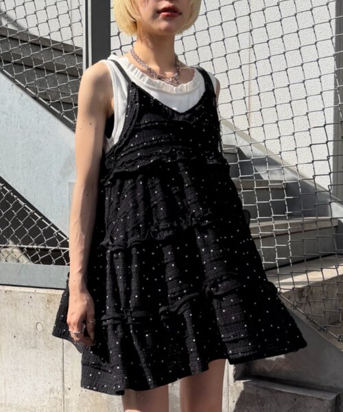 w closet（ダブルクローゼット）の「【新色ドット柄が登場！】【季節問わず使える】立体レースミニキャミワンピース（ワンピース・レディース・サックスブルー/ブラック/アイボリー/ブラウン/ホワイト系その他/ブラック系その他・FREE）」の7枚目の写真