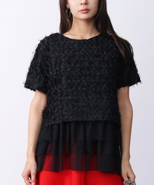 PICCIN(ピッチン)の「チュール重ね2wayタンクトップ(タンクトップ・レディース・オフホワイト/ブラック・M)」の2枚目の写真