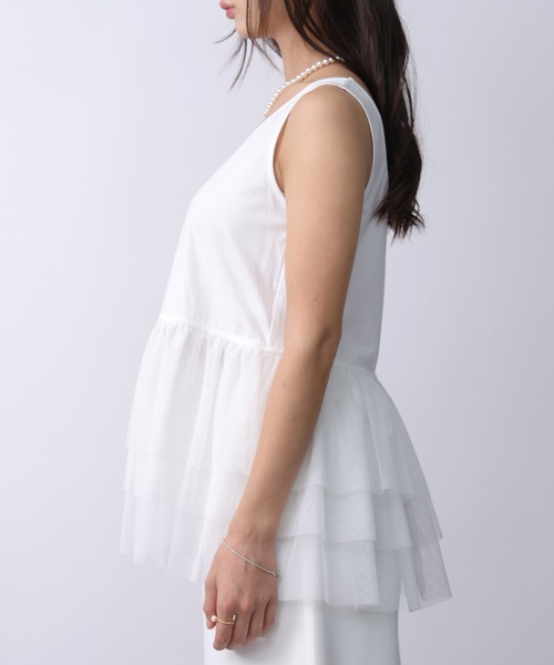 PICCIN(ピッチン)の「チュール重ね2wayタンクトップ(タンクトップ・レディース・オフホワイト/ブラック・M)」の13枚目の写真