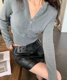 SHEENA（シーナ）の「ヘンリーネックショート丈ニットフーディー（ニット/セーター・レディース）」