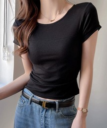 リブTシャツ 異素材切り替えカットソー