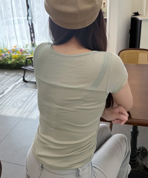 Miniministore(ミニミニストア)の「リブTシャツ 異素材切り替えカットソー(Tシャツ/カットソー・レディース・ミント/オフホワイト/ピンク/ブラック・S/M/L/XL)」の15枚目の写真