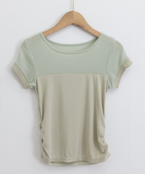 Miniministore(ミニミニストア)の「リブTシャツ 異素材切り替えカットソー(Tシャツ/カットソー・レディース・ミント/オフホワイト/ピンク/ブラック・S/M/L/XL)」の16枚目の写真