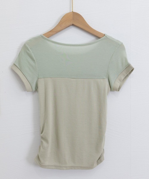 Miniministore(ミニミニストア)の「リブTシャツ 異素材切り替えカットソー(Tシャツ/カットソー・レディース・ミント/オフホワイト/ピンク/ブラック・S/M/L/XL)」の17枚目の写真
