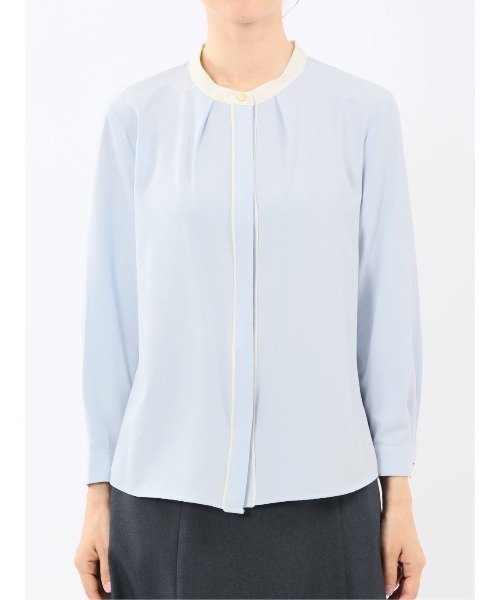 m.f.editorial（エムエフエディトリアル）の「【ストレッチ イージーケア UVカット】m.f.エディトリアル レディース バンドカラー配色 比翼 長袖ブラウス（シャツ/ブラウス・レディース・アイボリー/サックスブルー/グレー系その他2/ベージュ・LARGE/MEDIUM）」の12枚目の写真