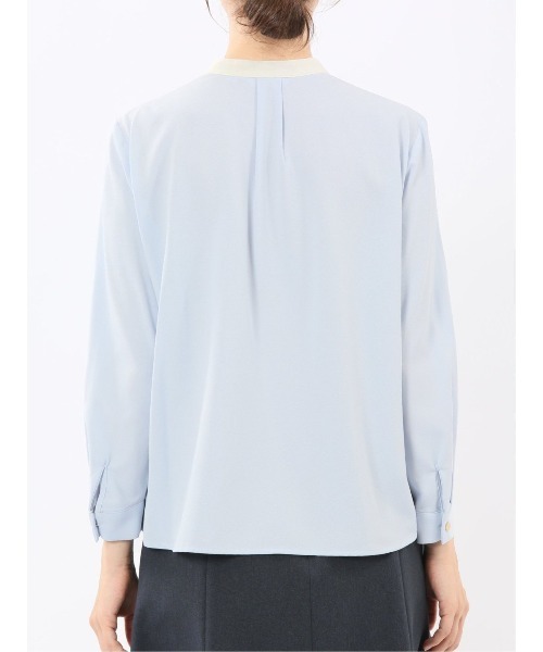 m.f.editorial（エムエフエディトリアル）の「【ストレッチ イージーケア UVカット】m.f.エディトリアル レディース バンドカラー配色 比翼 長袖ブラウス（シャツ/ブラウス・レディース・アイボリー/サックスブルー/グレー系その他2/ベージュ・LARGE/MEDIUM）」の14枚目の写真