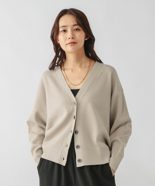 GLOBAL WORK（グローバルワーク）の「スウェットライクVネックカーディガン/571348（カーディガン/ボレロ・レディース・フューシャピンク/グリーン系その他6/グレー/ブラック/アイボリー・MEDIUM/LARGE）」の3枚目の写真