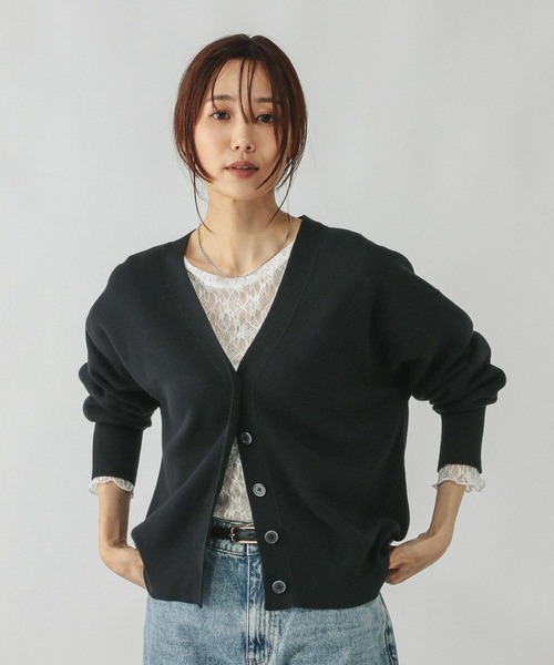 セール】スウェットライクVネックカーディガン/571348（カーディガン