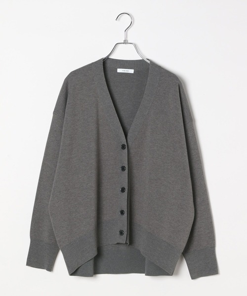グレー/ブラック Vネックカーディガン ポリエステル ウール ミラノリブ Vネック カーディガン（カーディガン