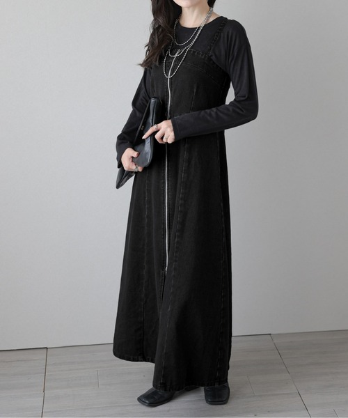 AMELY（エミリー）の「フロントジップデニムワンピース（ジャンパースカート・レディース・ブラック/ブルー・M/L）」の5枚目の写真