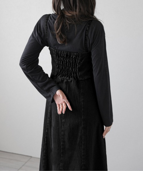 AMELY（エミリー）の「フロントジップデニムワンピース（ジャンパースカート・レディース・ブラック/ブルー・M/L）」の9枚目の写真