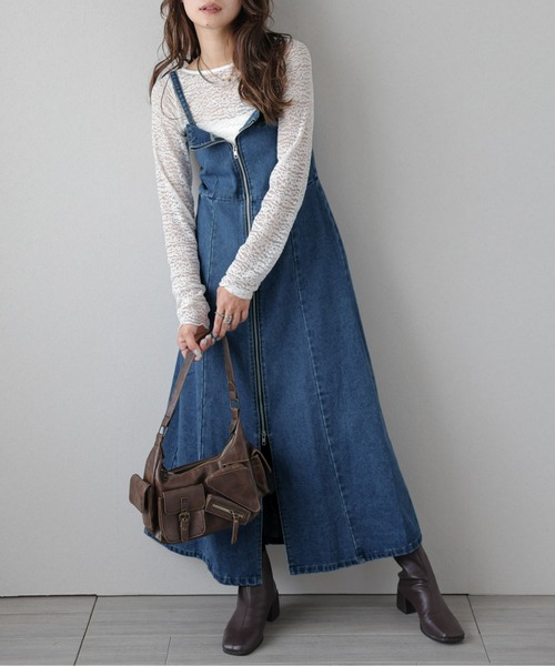 AMELY（エミリー）の「フロントジップデニムワンピース（ジャンパースカート・レディース・ブラック/ブルー・M/L）」の10枚目の写真