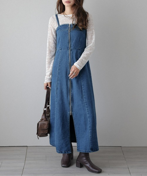 AMELY（エミリー）の「フロントジップデニムワンピース（ジャンパースカート・レディース・ブラック/ブルー・M/L）」の11枚目の写真