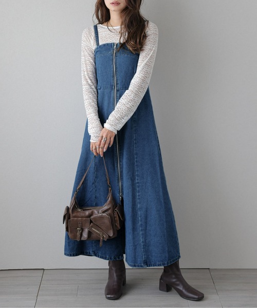 AMELY（エミリー）の「フロントジップデニムワンピース（ジャンパースカート・レディース・ブラック/ブルー・M/L）」の12枚目の写真