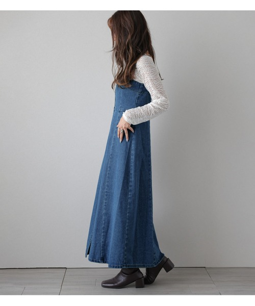 AMELY（エミリー）の「フロントジップデニムワンピース（ジャンパースカート・レディース・ブラック/ブルー・M/L）」の13枚目の写真