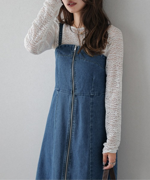AMELY（エミリー）の「フロントジップデニムワンピース（ジャンパースカート・レディース・ブラック/ブルー・M/L）」の15枚目の写真