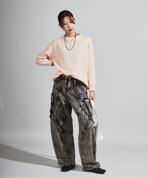 Chick（チック）の「Wide Silhouette Baggy Cargo Pants / ワイドシルエット バギーカーゴパンツ（カーゴパンツ・レディース・ブラック/ダークグレー・FREE）」の5枚目の写真
