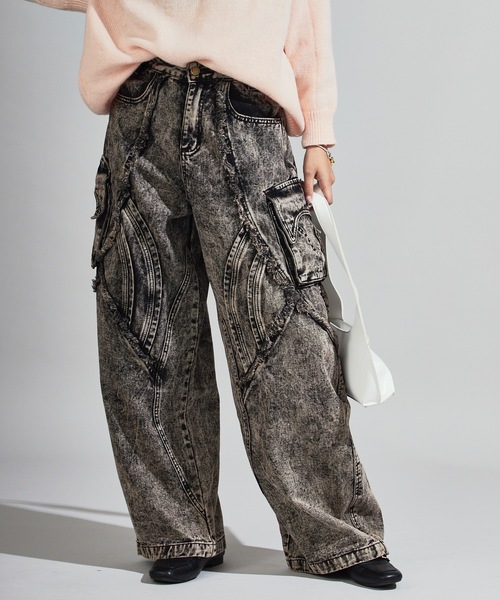 Chick（チック）の「Wide Silhouette Baggy Cargo Pants / ワイドシルエット バギーカーゴパンツ（カーゴパンツ・レディース・ブラック/ダークグレー・FREE）」の6枚目の写真