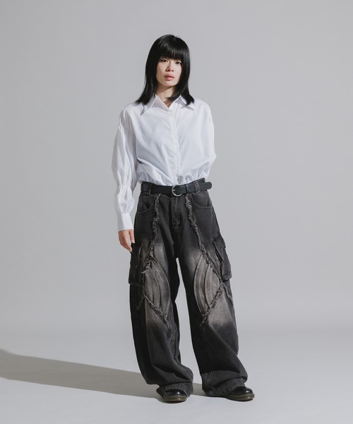 Chick（チック）の「Wide Silhouette Baggy Cargo Pants / ワイドシルエット バギーカーゴパンツ（カーゴパンツ・レディース・ブラック/ダークグレー・FREE）」の13枚目の写真