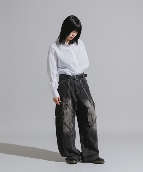 Chick（チック）の「Wide Silhouette Baggy Cargo Pants / ワイドシルエット バギーカーゴパンツ（カーゴパンツ・レディース・ブラック/ダークグレー・FREE）」の15枚目の写真