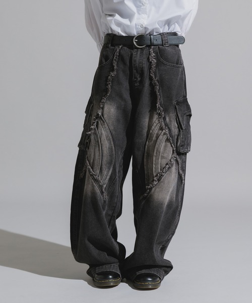 Chick（チック）の「Wide Silhouette Baggy Cargo Pants / ワイドシルエット バギーカーゴパンツ（カーゴパンツ・レディース・ブラック/ダークグレー・FREE）」の4枚目の写真