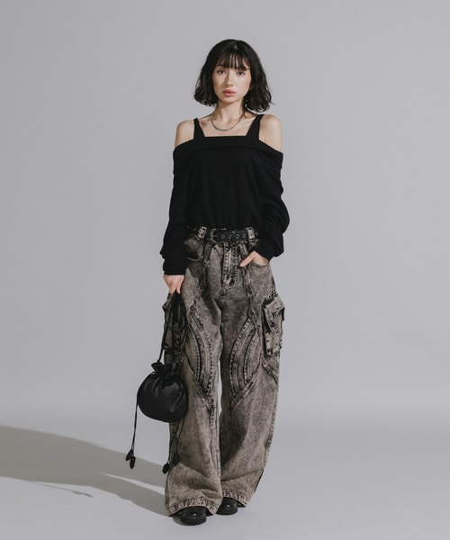 Chick（チック）の「Wide Silhouette Baggy Cargo Pants / ワイドシルエット バギーカーゴパンツ（カーゴパンツ・レディース・ブラック/ダークグレー・FREE）」の21枚目の写真