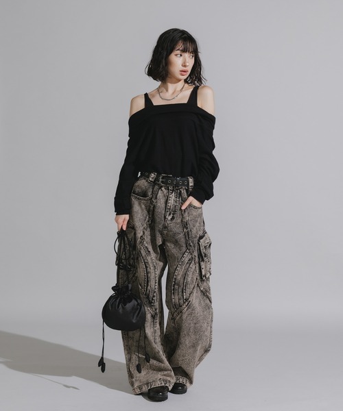 Chick（チック）の「Wide Silhouette Baggy Cargo Pants / ワイドシルエット バギーカーゴパンツ（カーゴパンツ・レディース・ブラック/ダークグレー・FREE）」の22枚目の写真
