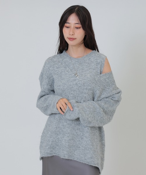 SUWDEE(スーディー)の「layered pattern knit set(ニット/セーター・レディース・アイボリー/グレー・FREE)」の2枚目の写真