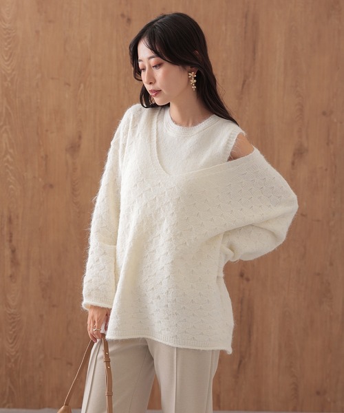 SUWDEE(スーディー)の「layered pattern knit set(ニット/セーター・レディース・アイボリー/グレー・FREE)」の1枚目の写真