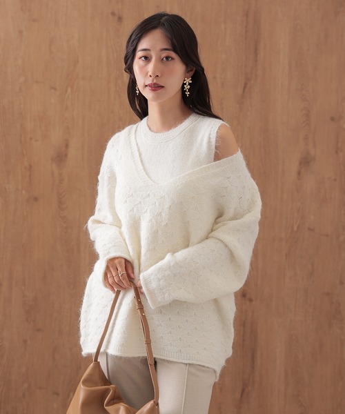 SUWDEE(スーディー)の「layered pattern knit set(ニット/セーター・レディース・アイボリー/グレー・FREE)」の4枚目の写真