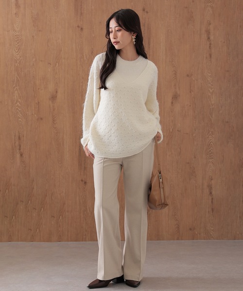 SUWDEE(スーディー)の「layered pattern knit set(ニット/セーター・レディース・アイボリー/グレー・FREE)」の3枚目の写真