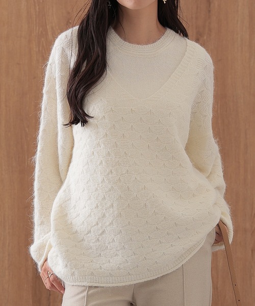 SUWDEE(スーディー)の「layered pattern knit set(ニット/セーター・レディース・アイボリー/グレー・FREE)」の6枚目の写真
