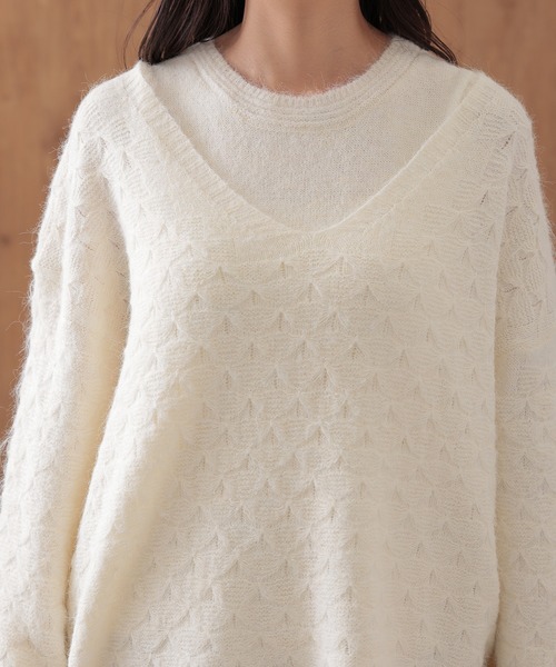 SUWDEE(スーディー)の「layered pattern knit set(ニット/セーター・レディース・アイボリー/グレー・FREE)」の9枚目の写真